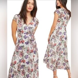 ANTHROPOLOGIE MAEVE White Floral High Low Hem Tie Dress Size 8 with Slip